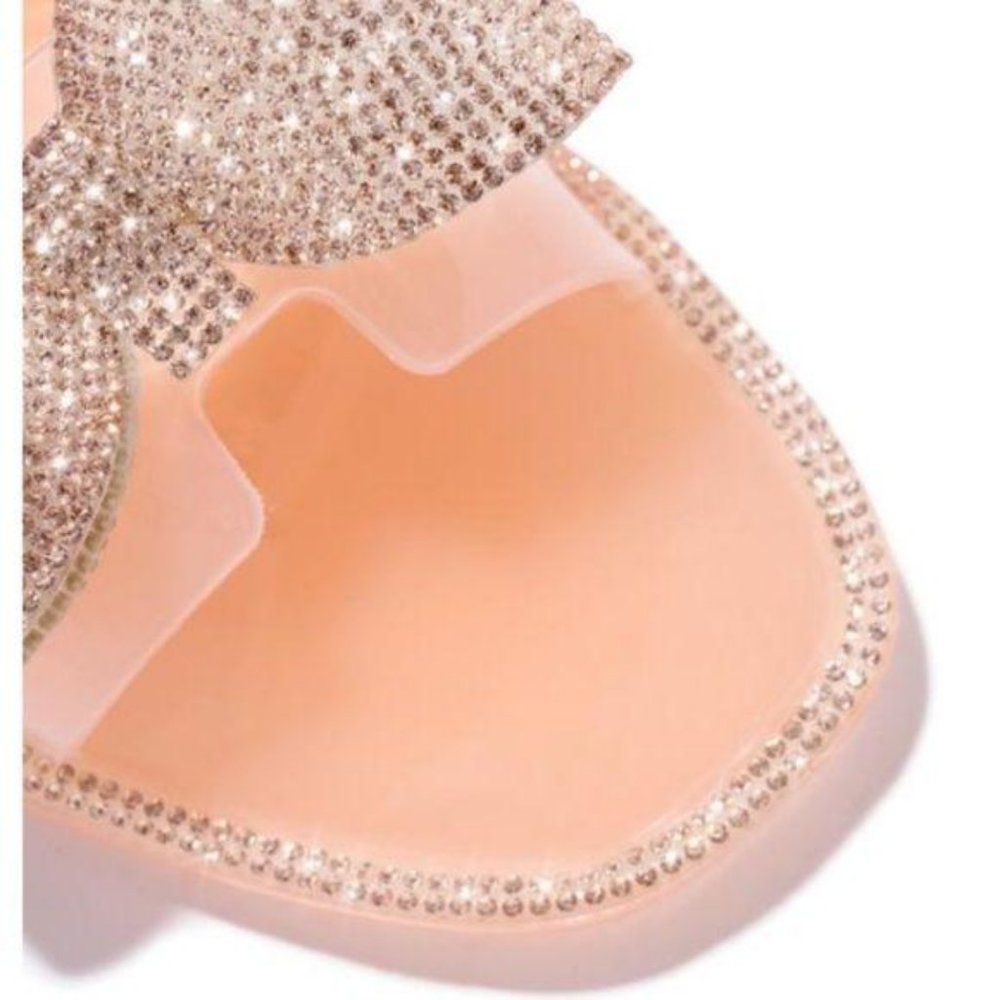 Embellished Bow Jelly Sandals in Nude/Rose Gold - Picture 5 of 8